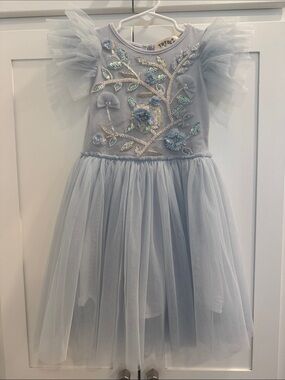 Girls' Light Blue Embellished Tulle Party Dress
